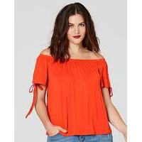 red tie sleeve detail bardot top