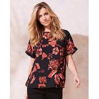 Red Floral Drop Sleeve Shell Top