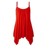 Red Asymmetric Lace Trim Vest