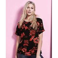 Red Floral Drop Sleeve Shell Top