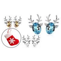 Reindeer Simulated Crystal Earrings - 3 Colours