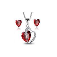 Red Heart Necklace and Earrings Set