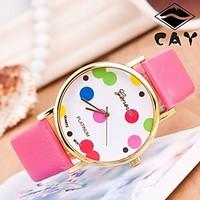 Reloj Mujer Lichee PU Band Gold Watchcase Inlaid Colorful Dot Dial Women Quartz geneva WatchChain Wristwatch