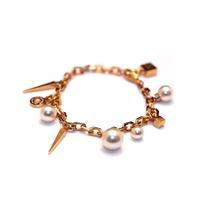Rebecca Yellow Gold / Pearl Cube Chain Bracelet