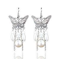 retro long all match hollow pearl butterfly earrings