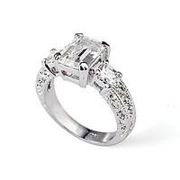 Rectangle Emerald Cut CZ Zircon Engagement Ring