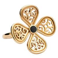 Rebecca Sellors Ring Flore 4 Petal Whitby Jet 9ct Yellow Gold