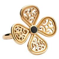 rebecca sellors ring flore 4 petal whitby jet 9ct yellow gold