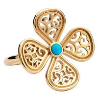 Rebecca Sellors Ring Flore 4 Petal Turquoise 9ct Yellow Gold