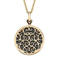 Rebecca Sellors Necklace Whitby Jet Flore Filigree 9ct Yellow Gold