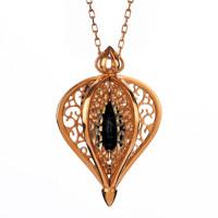 Rebecca Sellors Whitby Jet Necklace Flore Rose Gold Vermeil Small