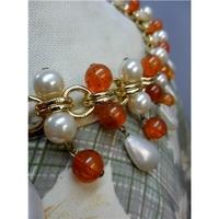 Reduced almost new Orange & Pearl Sea Shell and Bead Necklace - Size: Medium - Orange - Necklace