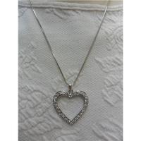 Reduced New Silver Heart and Rhinestone Necklace Unbranded - Size: Small - Grey - Necklace