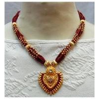 red and gold beaded and gold spade pendant necklace and stud earring set Unbranded - Size: small/ medium - Multi-coloured