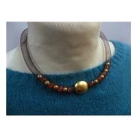 Reduced Orange & Gold Bead Necklace Claire Garnett - Size: Medium - Brown - Necklace