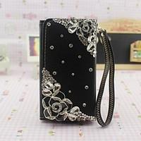 rhinestone flower design pu leahter purse protective case with stand f ...