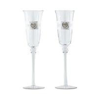 rhinestone double heart wedding champagne glasses