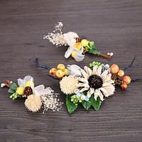 Rhinestone Basketwork Flax Fabric Headpiece-Wedding Special Occasion Casual Outdoor Headbands Flowers Hair Pin 1 Piece