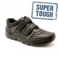 rhino warrior black leather boys riptape school shoes