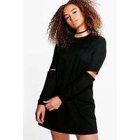 Rhia Cut Out Sleeve Sweat Dress - black
