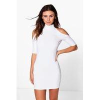 Rhianne Cold Shoulder Turtle Neck Dress - ivory