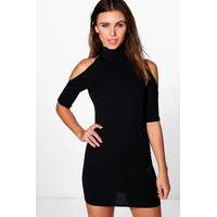 rhianne cold shoulder turtle neck dress black