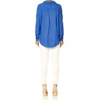 RHEA - Sax blue draped wrap blouse with utility pockets