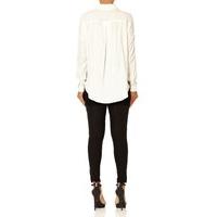 RHEA - Ivory draped wrap blouse with utility pockets