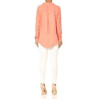 RHEA - Coral draped wrap blouse with utility pockets