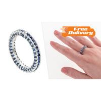 Rhodium-Plated Blue Simulated Sapphire Ring - 4 Sizes, Free Delivery!