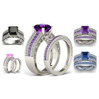 Rhodium-Plated Ring Set - 4 Colours, 5 Sizes