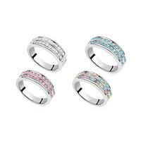 rhodium plated double row simulated crystal ring