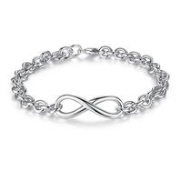 Rhodium Plated Multi-Link Infinity Bracelet with Optional Engraved Charm - 16 Charms