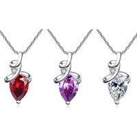 rhodium plated pear cut simulated crystal pendant 3 colours