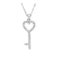 rhodium plated crsytal key pendant and chain