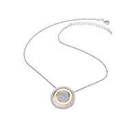 rhodium and yellow gold plated circle pendant with crystals