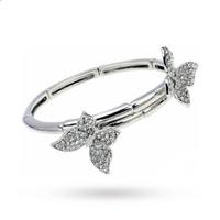 Rhodium Plated Crystal Butterfly Bangle