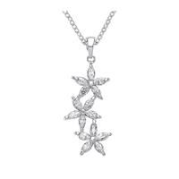 Rhodium Plated Three Crystal Flower Pendant