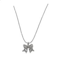 Rhodium Plated Crystal Bow Pendant Necklace
