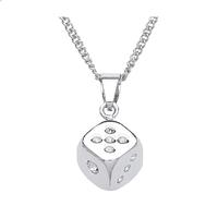 rhodium plated crsytal dice pendant and chain