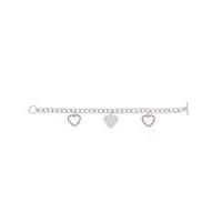 Rhodium Pink Heart Charm T-Bar Bracelet