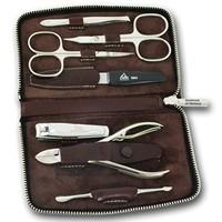 Rich Brown Leather Manicure Set With Zip Fastening