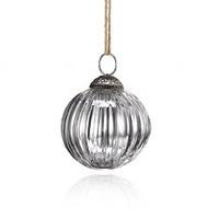 Ridged Silver Sphere Ornament
