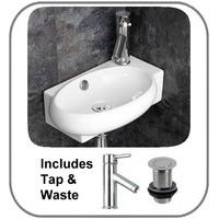 Right Handed Lecce Wall Mounted 42.5cm Wide by 27cm Deep Sink, Tap and Waste Set