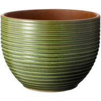 Ribbed Glazed Green Plant Pot (H)18cm (Dia)24cm