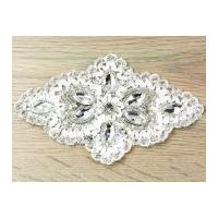 Ribbon Diamante Crystal Couture Bridal Lace Appliques 14.5cm x 85mm Ivory & Silver