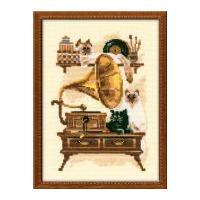 RIOLIS Counted Cross Stitch Kit Cat with Gramophone 22.5cm x 17.5cm