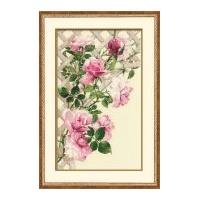 RIOLIS Counted Cross Stitch Kit Pink Roses on Lattice 32.5cm x 52.5cm