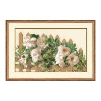 riolis counted cross stitch kit white roses on fence 55cm x 35cm