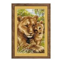 riolis counted cross stitch kit lioness with cub 20cm x 375cm